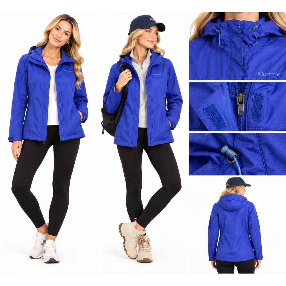 Marmot S Rain Jacket Blue Hooded Ripstop Waterproof Hiking Gorpcore Outdoor